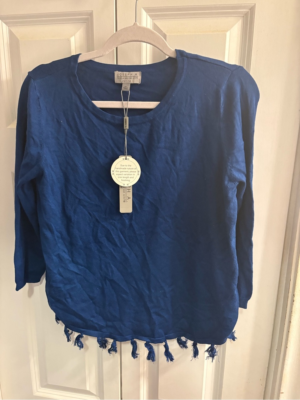 Joseph A Royal Blue Fringe-Hem Sweater